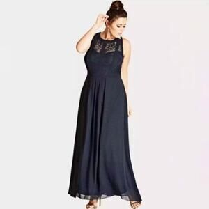 City Chic Plus French Navy Lace Panel A-Line Maxi Gown Sz 14 NWT